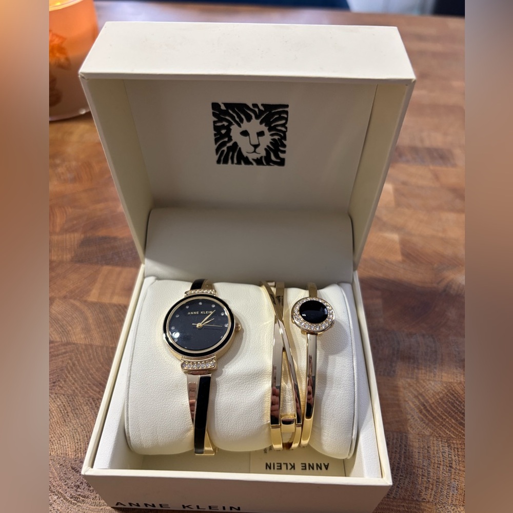 Anne Klein Women’s Premium Crystal Accented Watch and Bangle Set